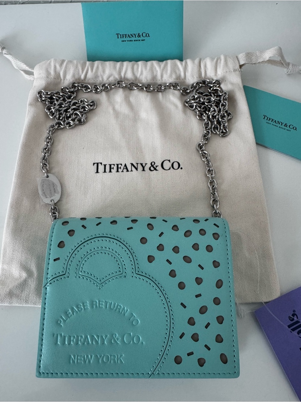 Tiffany & Co. Turquoise Leather Chain Crossbody Bag
